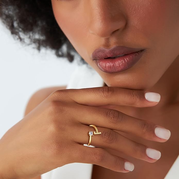 Gold Rings for Girls Women - Dainty 14K Gold Plated Adjustable Letter Rings Teen Girls Gifts Trendy Stuff Initial Ring Teen Girl Birthday Christmas Gift for Girl Non Tarnish