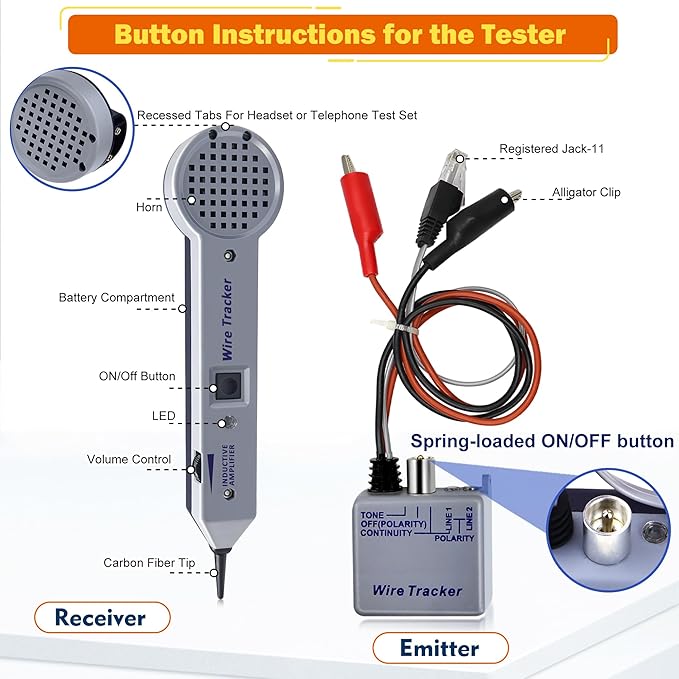 Tone Generator Kit, Wire Tracer Circuit Tester, Tone Tracing Probe Kit, 200EP High Accuracy Cable Tester, Line Finder Toner Inductive Amplifier Variable Tone Generator for Network