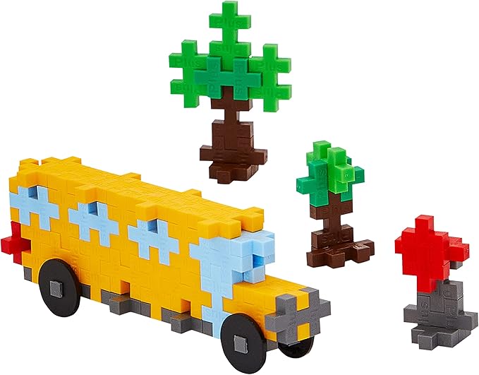 PLUS PLUS Vehicle Building Block Kit, 3D Puzzle Stem Toy for Kids, 70 Interlocking Pieces - School Bus Mini Maker Kit