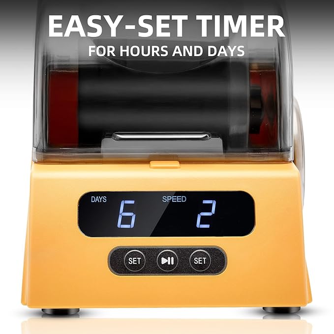 Rock Tumbler Kit Adults - Rock Polisher Tumbler with Noise Reduction Cover, Speed&Timer Control, Includes 4 Polishing Grits, Rough Gemstones, Learning Guide etc. (Yellow)