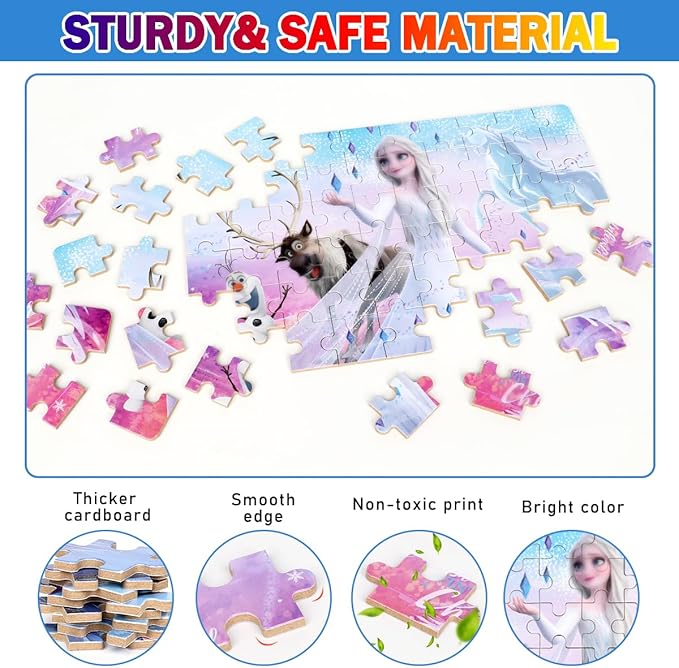 Puzzles for Kids Ages 4-8,Kid Puzzls in a Metal Box,Winter Princess Snowman Deer Horse Small Puzles,Kids Boys Girls Learning Educational Puzzes Packed in Tin Box,60 Pieces