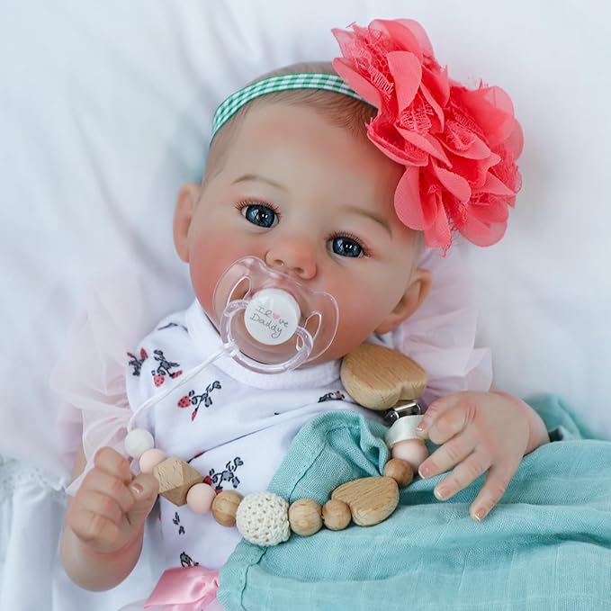 WOOROY Realistic Reborn Baby Dolls, 18 Inch Lifelike Newborn Eyes Open Girl Real Life Soft Cloth Body with Gift Box for Kids 3+