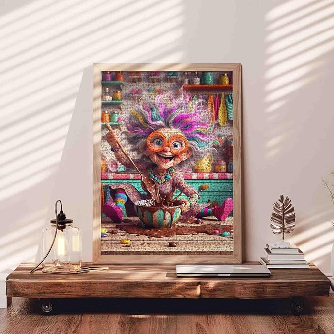 Grandma Baking Puzzles for Adults 1000 Pieces Colorful Kitchen Chaos Jigsaw Puzzles for Game Nights Rainbow Hair Jigsaw Puzzle for Challenging Family Activity Game DIY Craft Puzzle Home Decor Gifts