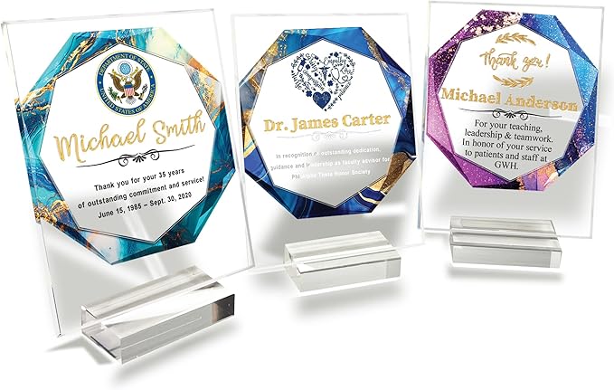 Custom Engraved Acrylic Employee Recognition Award – Personalized Appreciation Trophy for Corporate Excellence – Desk Display Plaque with Free Customization (Style #5)