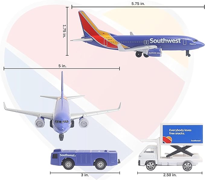 Daron Southwest Airlines Airport Playset with Die-Cast Metal Model Airplane with Plastic Parts, Cars and Transportation Toys for Kids Ages 3+