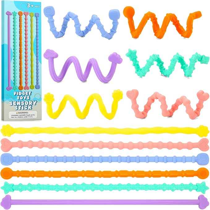 Fidget Toys for Adults Kids, 6 Pcs Sensory Toys for Autism ADHD Flexible Fidget Sticks Stocking Stuffers for Teens Treasure Box Classroom Prizes Party Favors Gifts Calm Down Travel Toys
