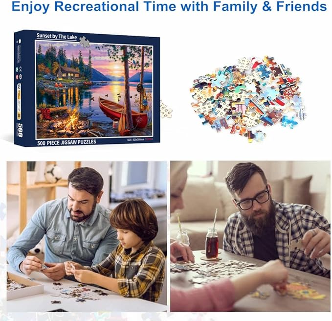 500 Piece Puzzles for Adults Sunset by The Lake 20.5 x 15 Inch 500 Piece Jigsaw Puzzles for Kids Adults Puzzles 500 Pieces for Adults Holiday Educational Challenge Toy