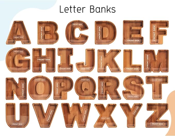 Personalized Wooden Piggy Bank – Custom Letter Y Coin Bank in Beech Wood with Clear Acrylic Front, Engraved Name Option, Money Saving Box for Kids and Adults