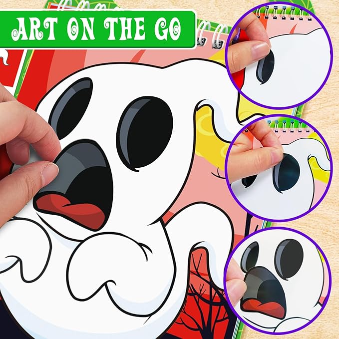Halloween Make-a-Face Sticker Books 3-Pack,Halloween Toys Activity Pad for Kids Ages 4-8(30 Scenes)