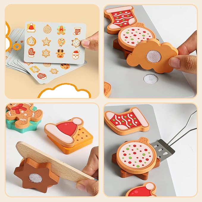 Slice and Bake Wooden Chrismas Cookie Play Food Set for Kids, Kitchen Toys Food Accessories for Toddlers, Pretend Play Baking Set for 3 4 5 Years Old Girls Boys Birthday Gifts