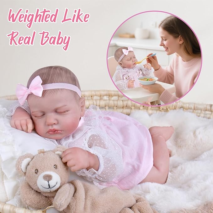 Aori Lifelike Reborn Baby Dolls - 20 Inch Sleeping Realistic Girl Newborn Baby Doll with Weighted Poseable Soft Vinyl Doll Includes Pink Lace Outfit Set for Senior, Collectors, Kids 3+