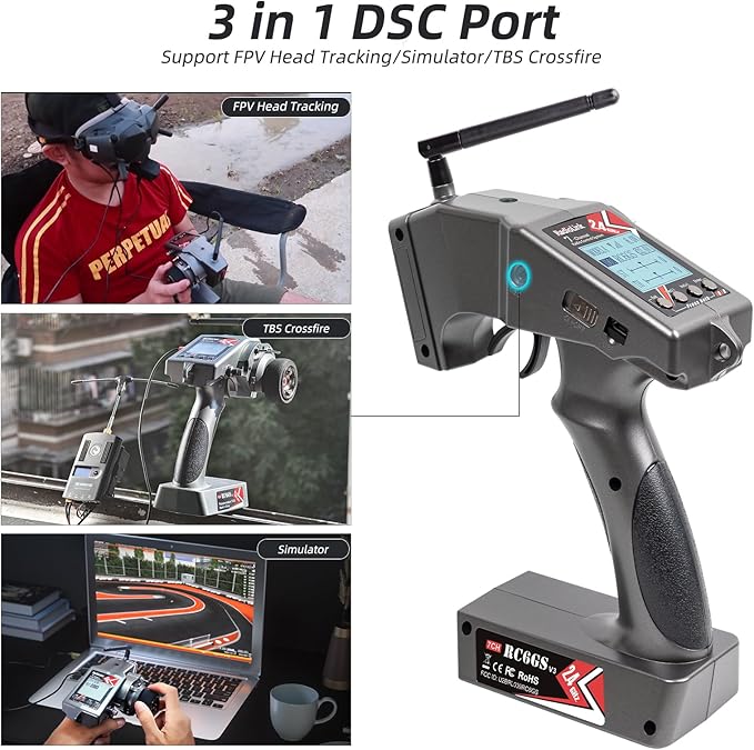 Radiolink RC6GS V3 7 Channels RC Transmitter and Waterproof Gyro Receiver R7FG, 30 Models Storage 2.4Ghz Voltage Telemetry Surface Remote Radio Controller for RC Crawler, Drifting, Car and Boat