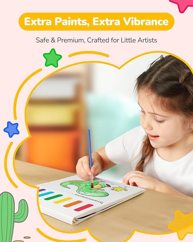 TECJOE 3 Pack Paint with Water Coloring Books for Toddlers, Watercolor Paint Set with 6 Brushes, Mess Free Painting for Kids Ages 4-8, Birthday Gifts Arts & Crafts Toy - Traffic, Princess, Dinosaur