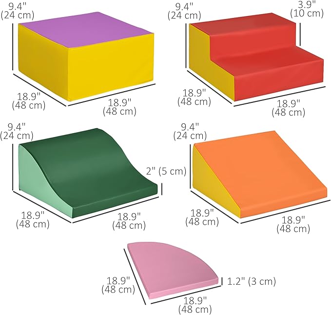 Qaba Kids Soft Play Set, 6-Pieces Foam Climbing Blocks for Toddlers 1-3 Years, Indoor Kids Baby Activity Play Set for Climb and Crawl, Assorted