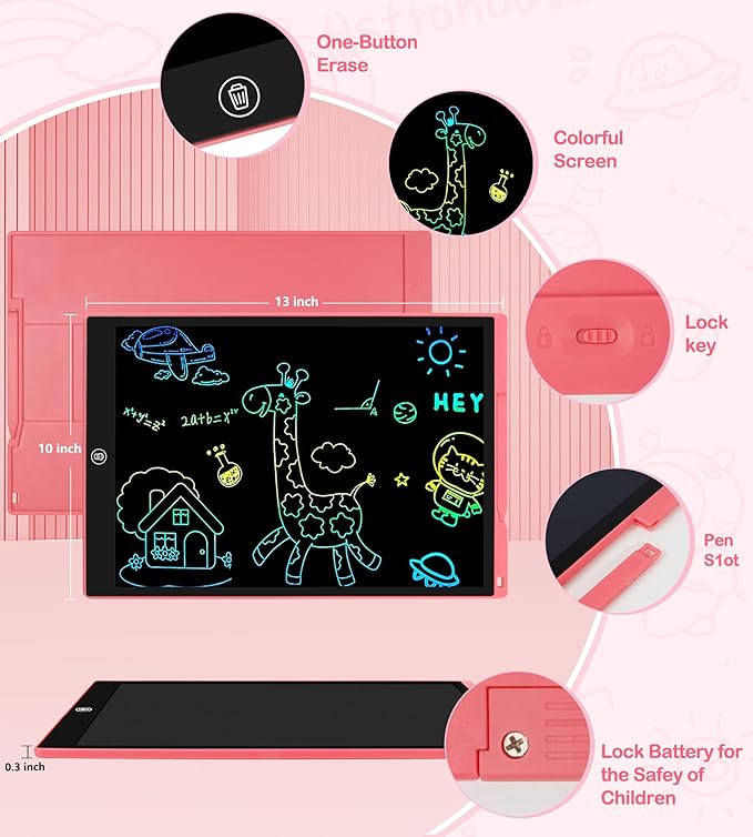 LCD Writing Tablet Doodle Board, 15 inch Colorful Drawing Tablet Writing Pad for Kids, Electronic Erasable Learning Educational Girls Gifts Toys for 3 4 5 6 7 Year Old Girls Boys