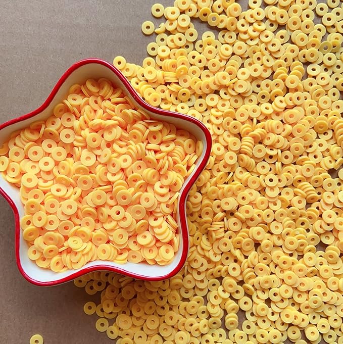 3000Pcs Clay Beads Flat Round Polymer Bead Vinyl Heishi Beads Flat Round Polymer Bead for Jewelry Making Necklace Bracelet (09-Yellow)