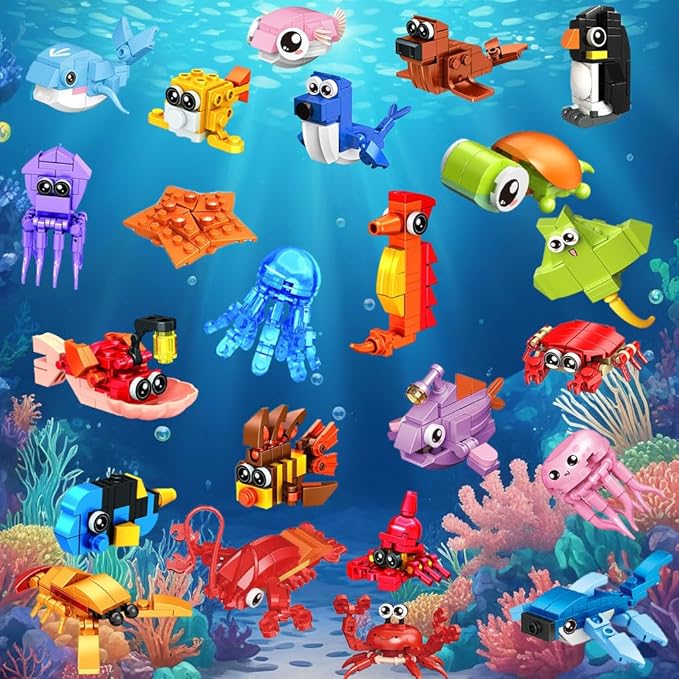 36 Pack Party Favors for Kids，Mini Ocean Animals Building Blocks Set ，Prize Box Toys for Kids Classroom, Easter Birthday Christmas Goodie Bag Fillers, Creative STEM Building Toys for Ages 6-12