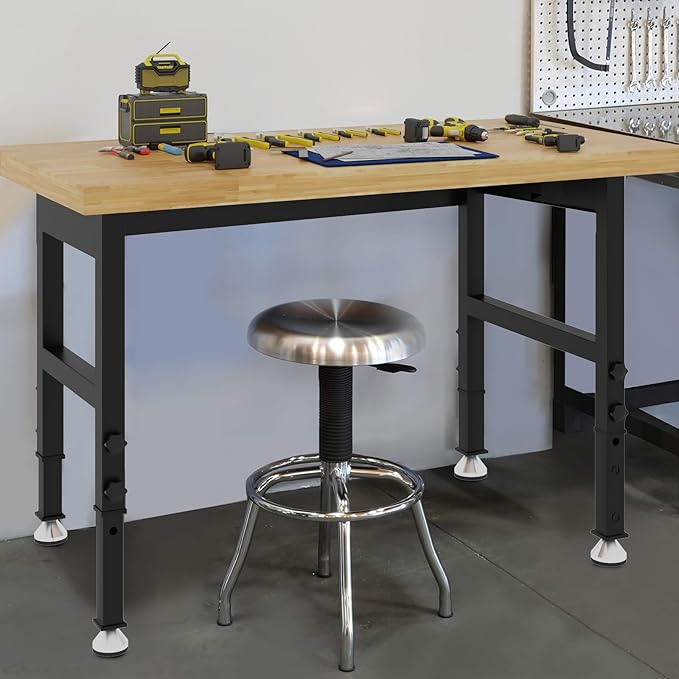 48" Adjustable Workbench, Work Bench Table with Power Outlet, Metal Tool Bench Work Bench for Garage, Large Load Capacity Garage Workbench for Workshop,Office,Home