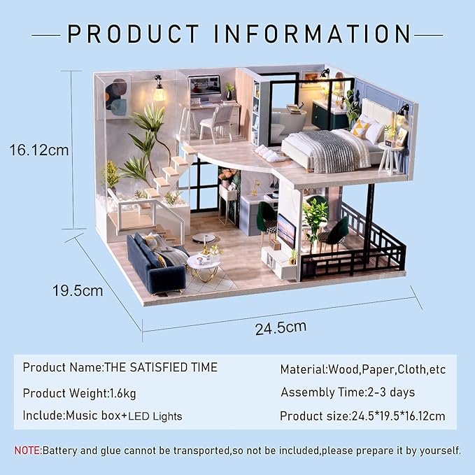 CUTEROOM DIY Miniature Dollhouse Kit with Furniture, Wooden Doll House Kit with LED Lights (L032)