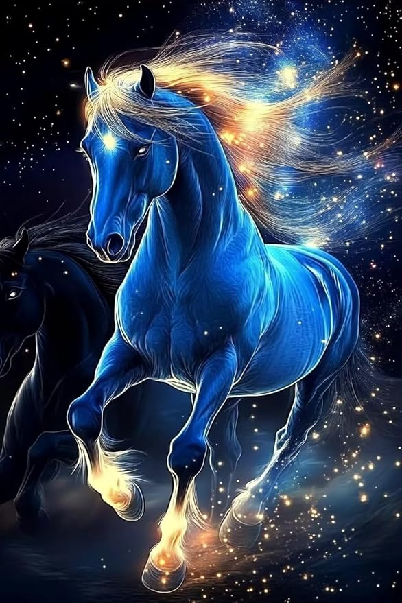 Starry Blue Horse 1000-Piece Wooden Puzzle Art - Fresh & Simple Design, Perfect for Beginners, Ideal for Home Wall & Bedroom Decoration