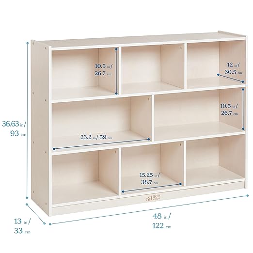 ECR4Kids 8-Compartment Mobile Storage Cabinet, 36in, Classroom Furniture, White Wash