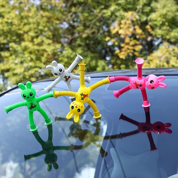 Limpskys 4Pack Telescopic Suction Cup Bunny Toy，Easter Bunny, Easter Egg fillers，Easter Basket Stuffers，Suction Cup Toys，Suction Toys
