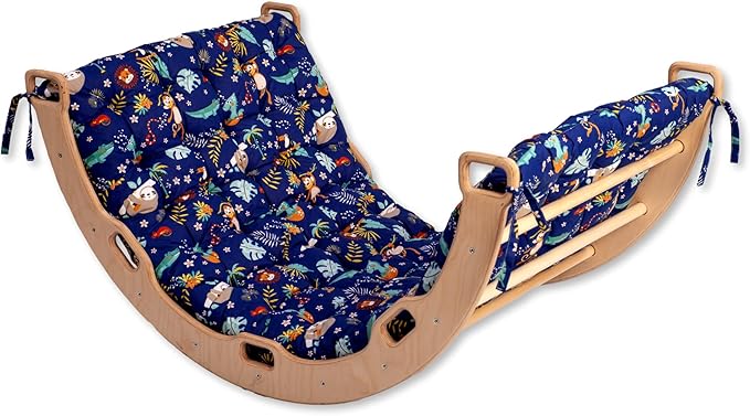 Climbing Arch | Montessori Rocker Arch | Arch with Cosy Pillow | Wooden Climbing Arch with Cushion | Wooden Climbing Arch and Rocker | Indoor Playground Cosy Cushion Rocker (Jungle)