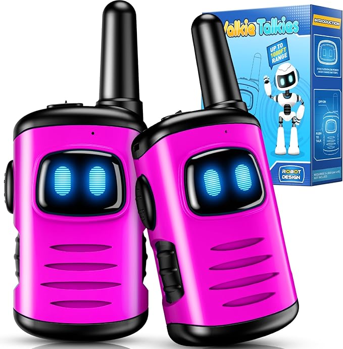 Kids Walkie Talkies Toys for Girls: comedyfun Mini Robots Walkies Talkies Pink 2 Pack Christmas Birthday Gifts for 3 4 5 6 7 8 Year Old Girls Toys Age 4 5 6 7 8 Stocking Stuffers Camping Outdoor