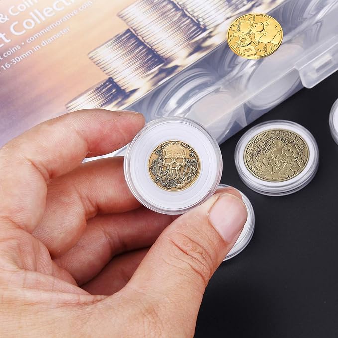 100 Pieces 30mm Coin Capsules and 5 Sizes (17/20/25/27/30mm) Protect Gasket Coin Holder Case with Plastic Storage Organizer Box for Coin Collection Supplies