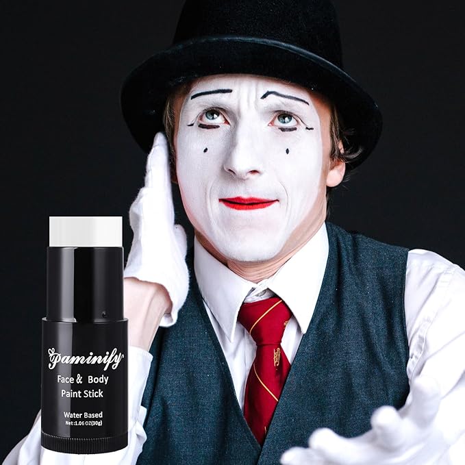 White Face Paint Stick,Washable White Foundation Face Painting for Clown Skeleton Skull Zombie Joker Goth Vampire Costume,SFX Makeup Body Paint for Halloween Cosplay,1.06 OZ
