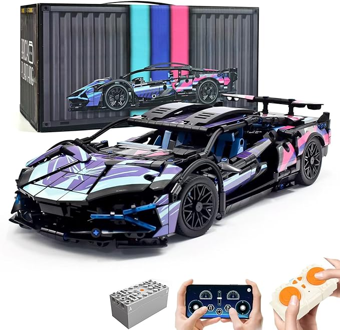 Remote Control Car Building Set, 1:14 Technical Sports Racing Car Building Kit, with Motors and Rechargeable Battery, Toys Gift for Adults & Boys Age 12+ (1314 PCS)