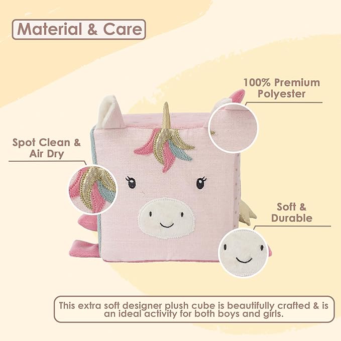 MON AMI Unicorn Activity Cube for Toddlers – 5.5x5.5x5.5”, Montessori Toys for Babies & Toddlers, Sensory Interactive Learning Toys