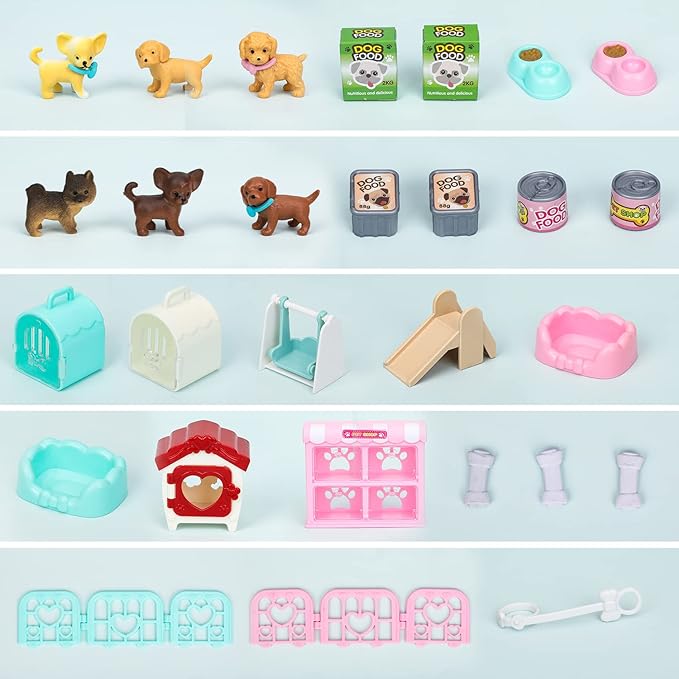 TQQFUN 32 PCS Dog Figures Play Set, Pet Care Center Pretend Play Set with Realistic Puppy Toys, Educational Gifts for Girls and Boys Ages 3 4 5 6