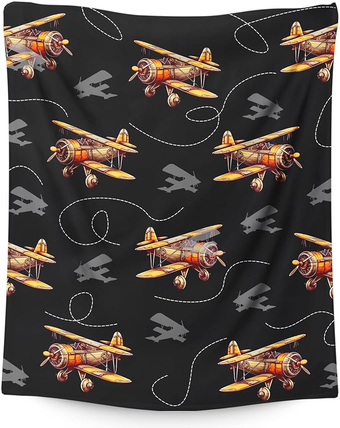 Kids Blanket Airplane Throw Blanket Gift for Boys, 30x40 Inches Cool Lightweight Comfy Black Throw for Sofa Chair Bed Office