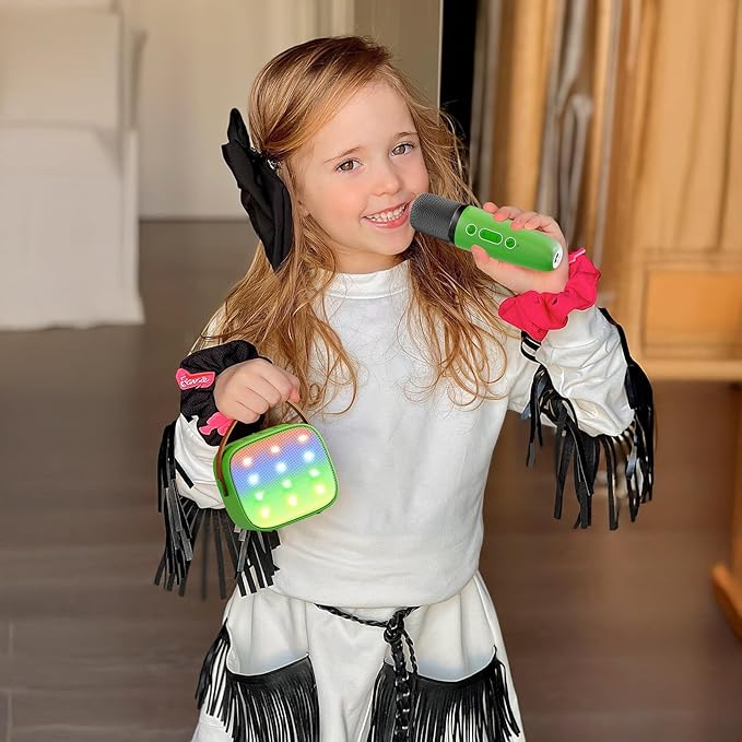 Mini Karaoke Machine for Kids Adults, Portable Bluetooth Speaker with 2 Wireless Microphones, Birthday Gifts Toys for Girls Boys Ages 3, 4, 5, 6, 7, 8, 9,10,11,12+ Years Old Toddler (Green)