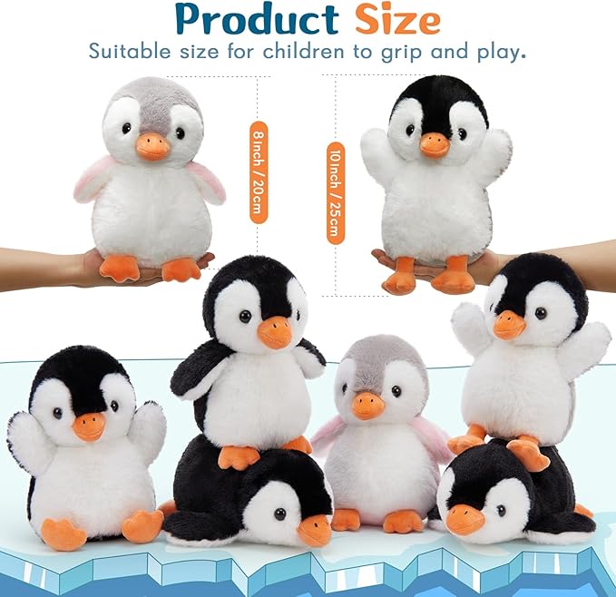 MaoGoLan 8 Pack Christmas Penguin Plush Toys 10 inch Arctic Stuffed Animals Bulk Stuffed Penguin Party Favors Classroom Decorations Valentine's Day Birthday Gifts for Kids Girls Boys