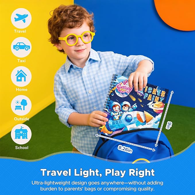 2PCS Paint by Number Sticker Book - Kids Crafts & Acitivity Puzzles Book for Ages 4-10,Mess-Free Travel Toys for Road Trip & Airplane,Perfect Gifts & Basket Stuffers for Kids