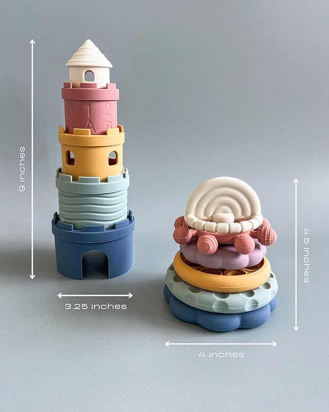 Hippypotamus Baby Stacking Toys - Teething Toys - Stacking Cups - Food-Grade Silicone Teethers - 6+ Months - Soft Bath Toy