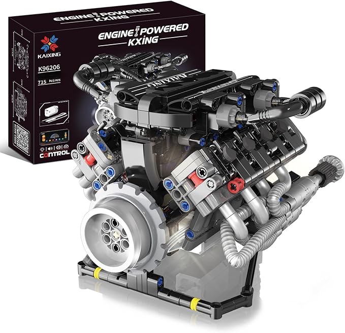 SVJ Sports Car Engine Building Blocks Kit,V8 Engine Model That Work Toy,with Motor, LED Light & APP Control for 6+ Years Kids Adults (715 Pieces)