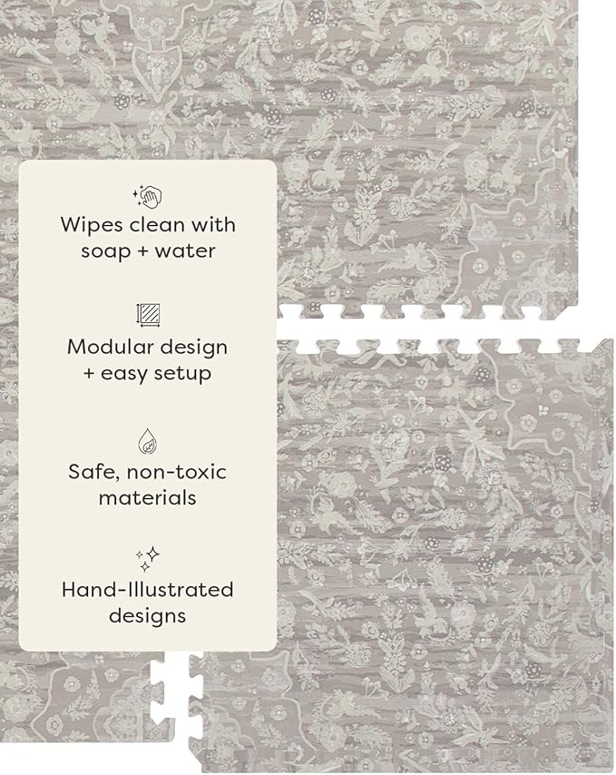 House of Noa Baby Play Mat – 4x6 Emile Grey – Set of 6 Tiles – Cushioned EVA Foam Play Mat for Floor, Soft Interlocking Baby Crawling Mats for Hard Floors
