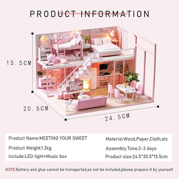 CUTEROOM DIY Miniature Dollhouse Kit with Furniture,Wooden Doll House DIY House Kit for Birthday Christmas- Meeting Your Sweet