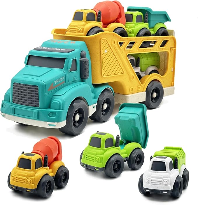4 in 1 Toddlers Truck Toys for 1 2 3 4 Year Old, Truck Toy Set Includes Dump Truck, Garbage Truck, Mixer Cement, No BPA, Phthalates, PVC, Birthday Xmas Gifts for Toddlers,Outdoor Toys for Kid