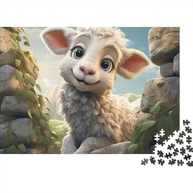 Sheep Thickened Wooden Jigsaw Puzzles 1000 Pieces 3D Animal for Adults Fun Education Game Home Decoration Toy Intellectual Game Stress Relief Toy Premium & Durable 1000pcs (75x50cm)