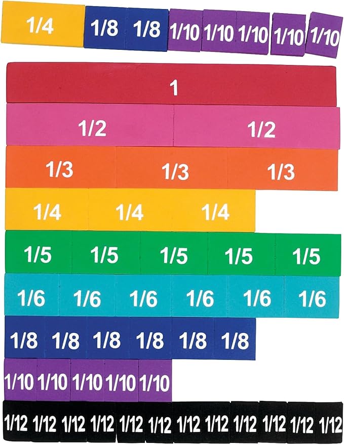 Learning Resources Magnetic Rainbow Fraction Tiles, Visual/Tactile Learning, Soft Foam Magnetic Tiles, 51 Pieces, Ages 6+