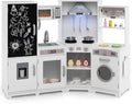 Costzon Corner Play Kitchen w/Lights, Sounds, Large Pretend Play Kitchen Set w/Blackboard, Microwave, Cooking Accessories, Wooden Montessori Sensory Toy for Kids 3+ Years Old (White)