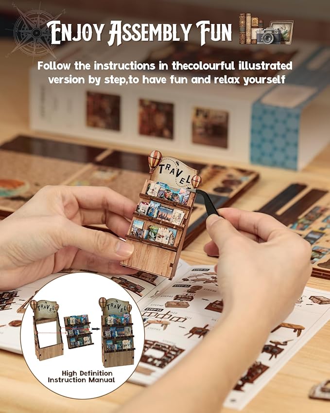 Cutefun Book Nook Kit - DIY Miniature Dollhouse Booknook Kit for Adults and Teens, Tiny House Bookshelf Insert Decor with LED Light, Gifts for Family and Friends (Journey Trace Bookshop)