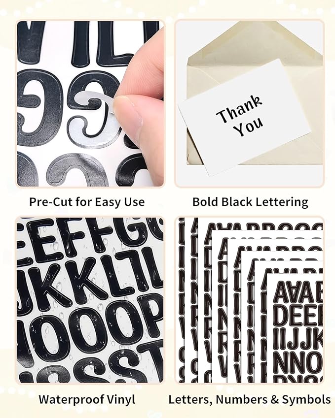 Uniclife 10 Sheets Letter Stickers, 1260 Pcs Scrapbook Stickers, 1 Inch Vinyl Number Alphabet Sticker, Self-Adhesive Stick on Letters for Mailbox Bottles Crafts Posters Decor, Black