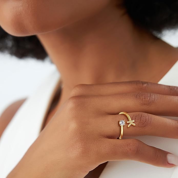 Gold Rings for Girls Women - Dainty 14K Gold Plated Adjustable Letter Rings Teen Girls Gifts Trendy Stuff Initial Ring Teen Girl Birthday Christmas Gift for Girl Non Tarnish