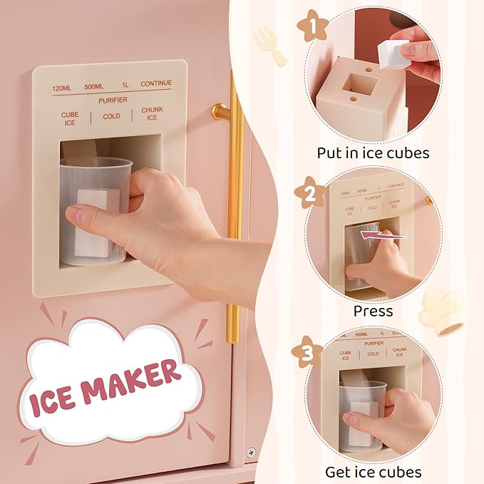 ROBUD Play Kitchen, Pink Toy Kitchen Playset with Pretend Coffee Maker & Toaster for Toddler Aged 3+, Wooden Kids Kitchen of Birthday Gift to Kids, WCF57