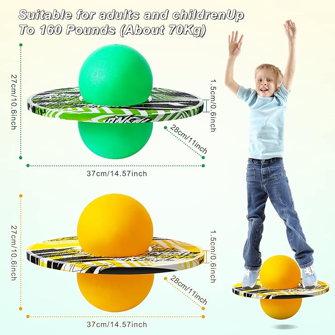 Junkin 2 Pcs Pogo Ball Trick Board Toy Balance Board Pogo Balance Bounce Ball with Pump and Strong Grip Deck for Fun Challenge Fidget Indoor,Outdoor Toys